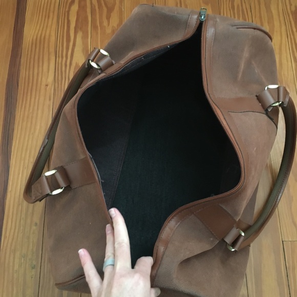 LP Vintage 80s Lagerfeld Faux Suede Large Brown Duffel Bag | 21x13x10 - Picture 6 of 6